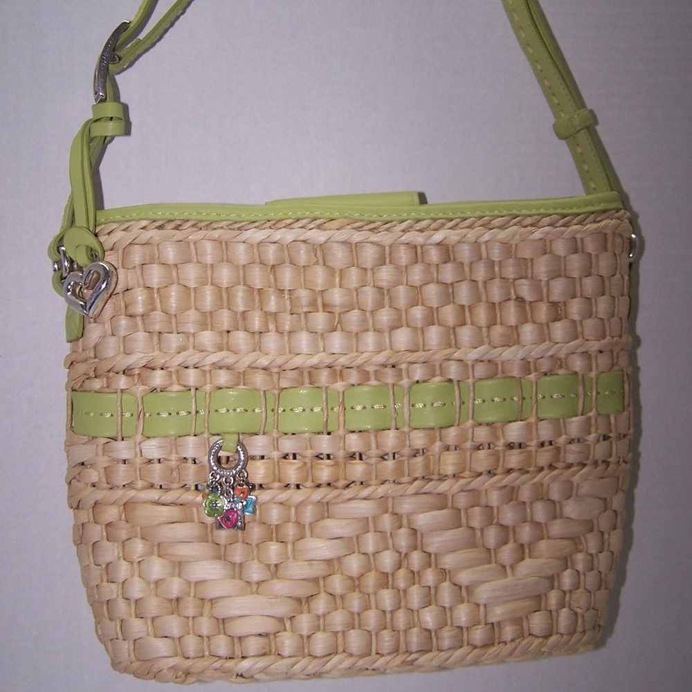 Brighton Straw Bucket Bag Leather Trim and Charms